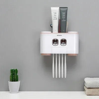 Wall Mounted Toothbrush Holder With 2 Vacuum Squeezer